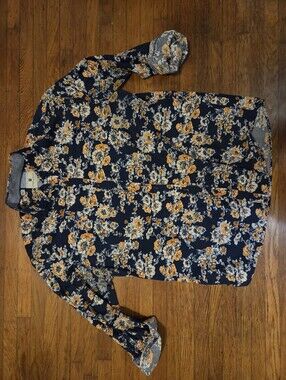 Men's Navy Floral Button-Down Shirt - Casual Long Sleeve